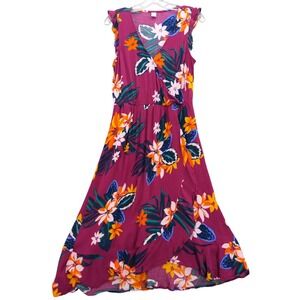 Old Navy Floral Print Dress Faux Wrap Sleeveless Midi‎ Ruffle Trim Size S